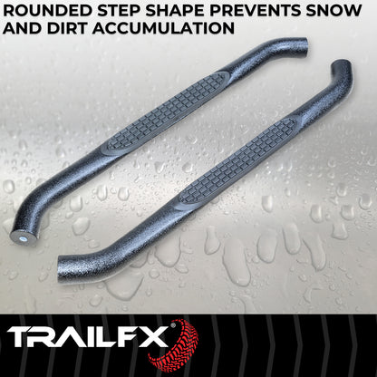 With Step Pads 3 In Round Bent 90 Degree Powder Coated Black Steel Without End C by TrailFX
