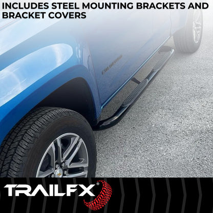 With Step Pads 3 In Round Bent 90 Degree Powder Coated Black Steel Without End C by TrailFX