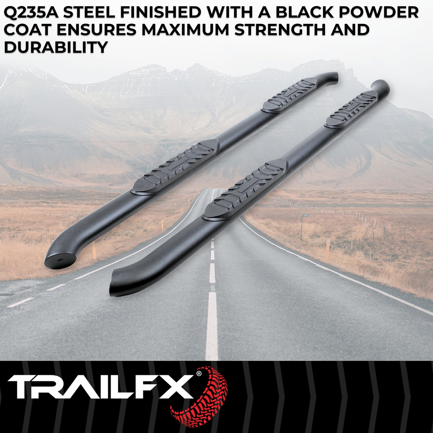 4 Inch Oval Bent Powder Coated Titanium Black Mild Steel Rocker Panel Mount by TrailFX