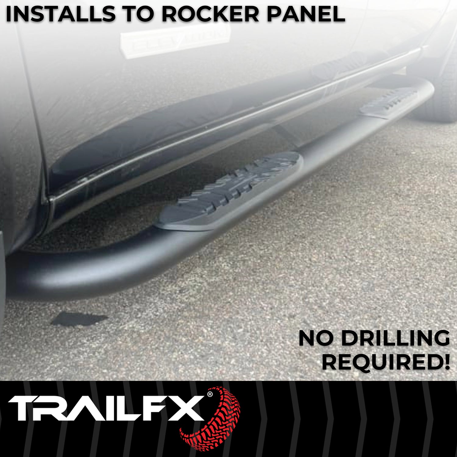 4 Inch Oval Bent Powder Coated Titanium Black Mild Steel Rocker Panel Mount by TrailFX