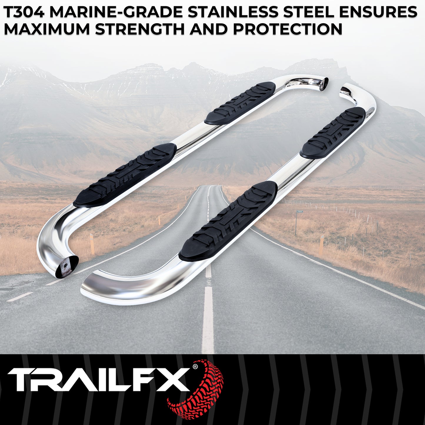 4 Inch Oval Bent Pol Stainless Steel Rocker Panel Mount by TrailFX