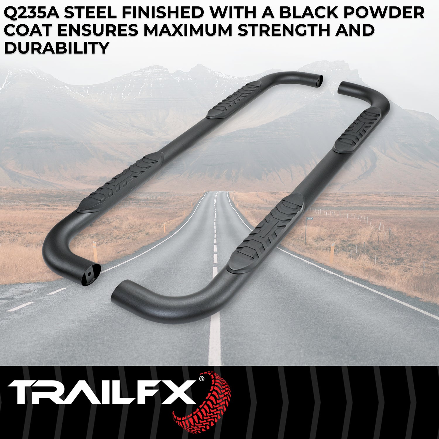 With Step Pads 4 In Oval Bent Powder Coated Titanium Black Mild Steel With Welde by TrailFX