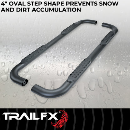 With Step Pads 4 In Oval Bent Powder Coated Titanium Black Mild Steel With Welde by TrailFX