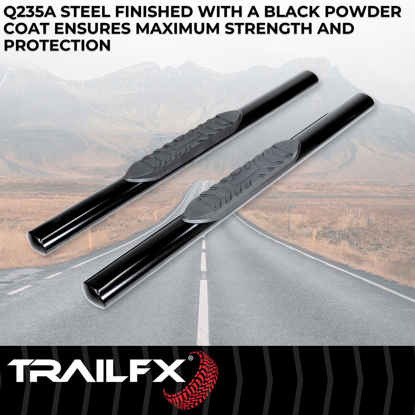 4 Inch Oval Straight Powder Coated Black Mild Steel Rocker Panel Mount by TrailFX