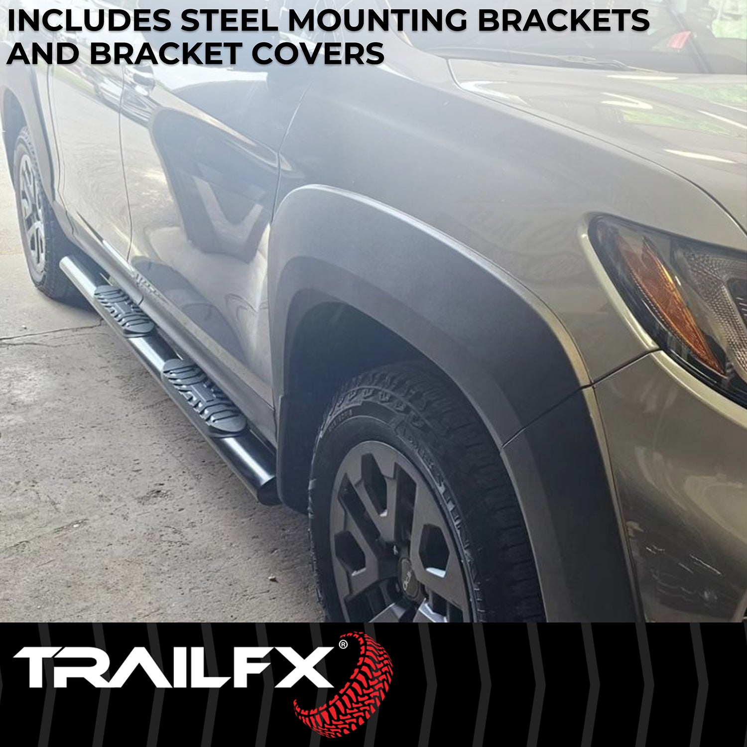 4 Inch Oval Straight Powder Coated Black Mild Steel Rocker Panel Mount by TrailFX