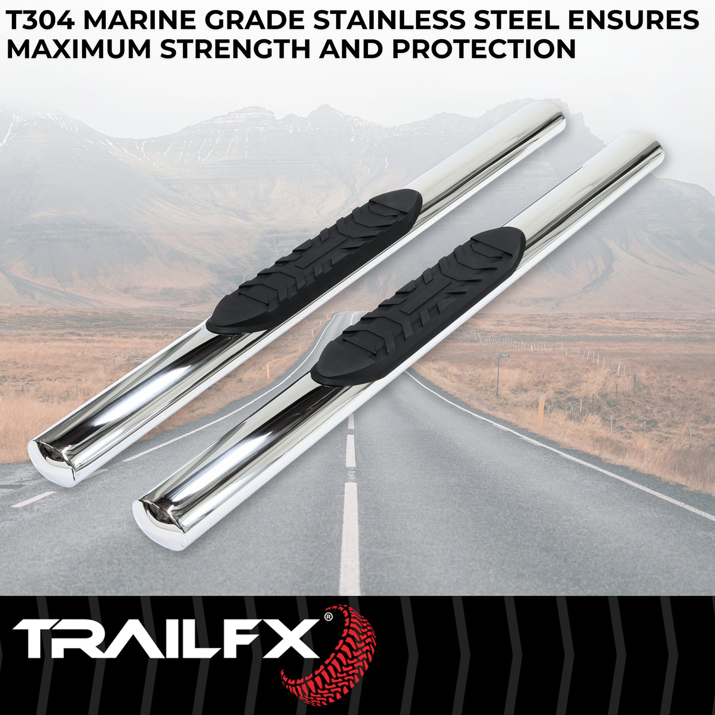 4 Inch Oval Straight Pol Stainless Steel Rocker Panel Mount by TrailFX