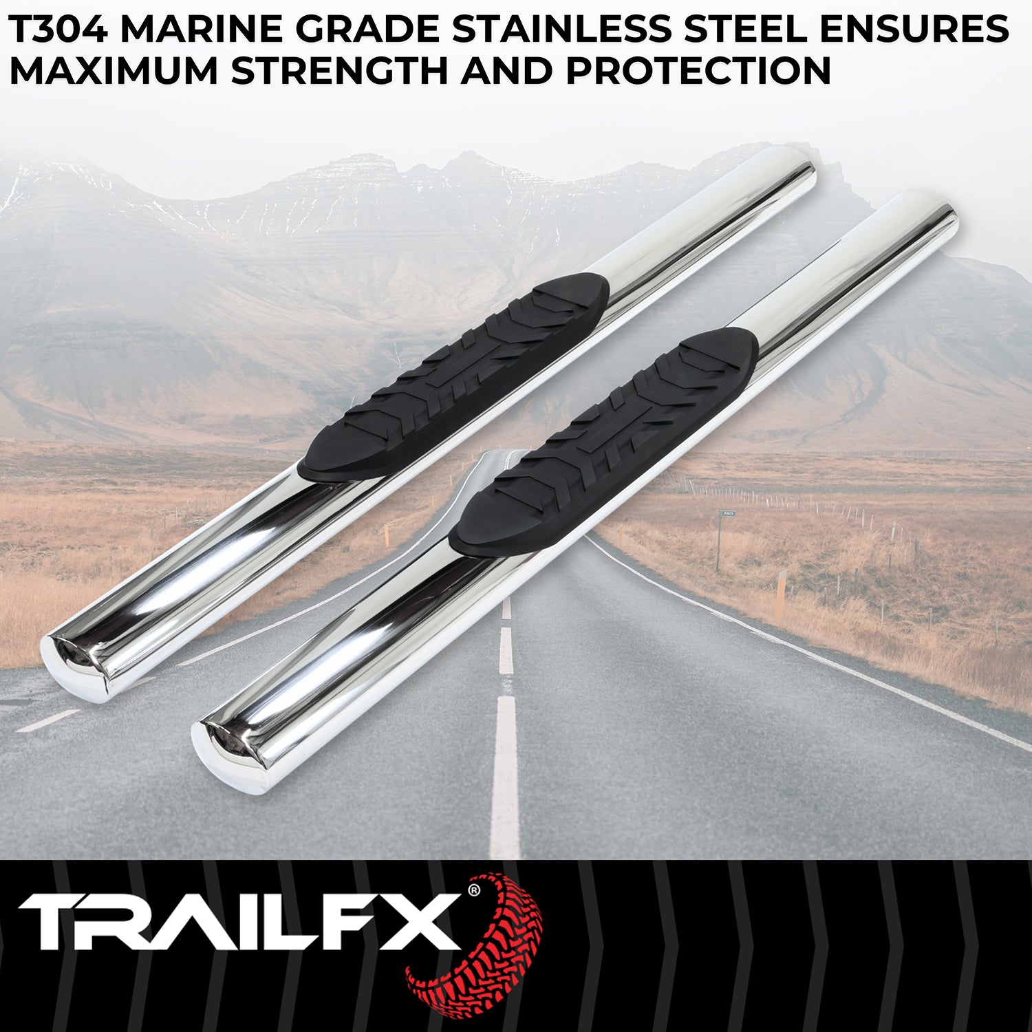 4 Inch Oval Straight Pol Stainless Steel Rocker Panel Mount by TrailFX