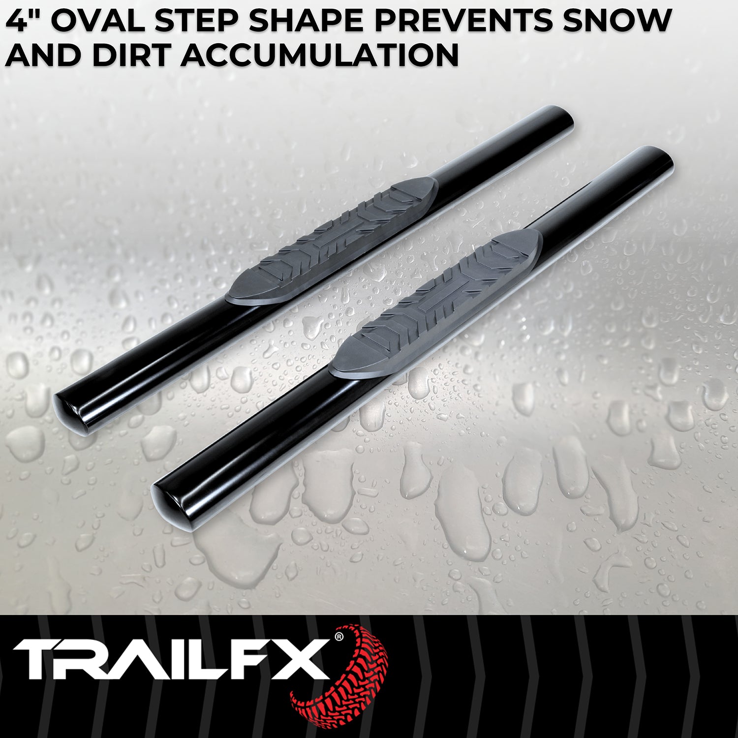 With Step Pads 4 In Oval Straight Powder Coated Black Mild Steel With Welded End by TrailFX