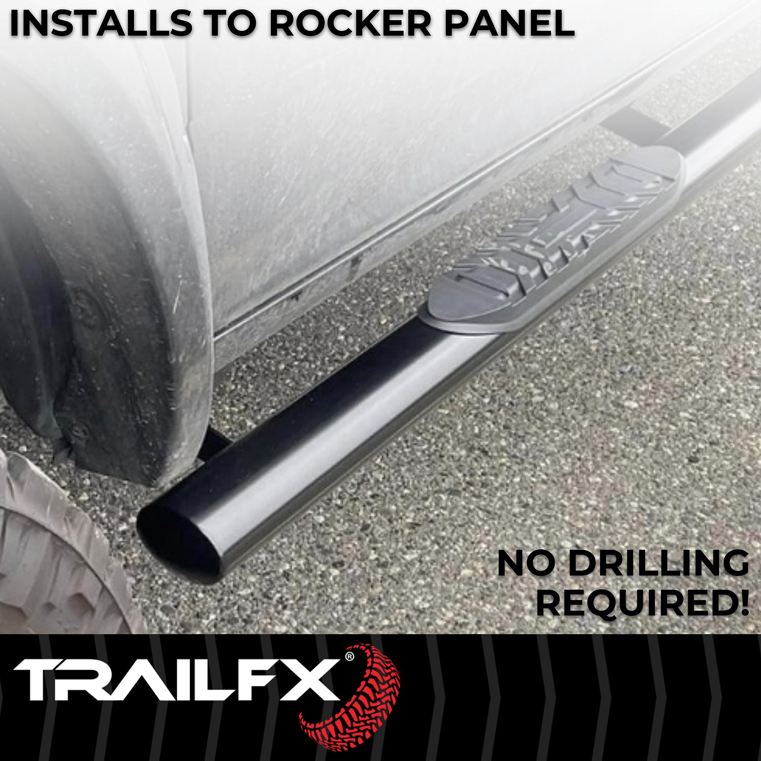 With Step Pads 4 In Oval Straight Powder Coated Black Mild Steel With Welded End by TrailFX