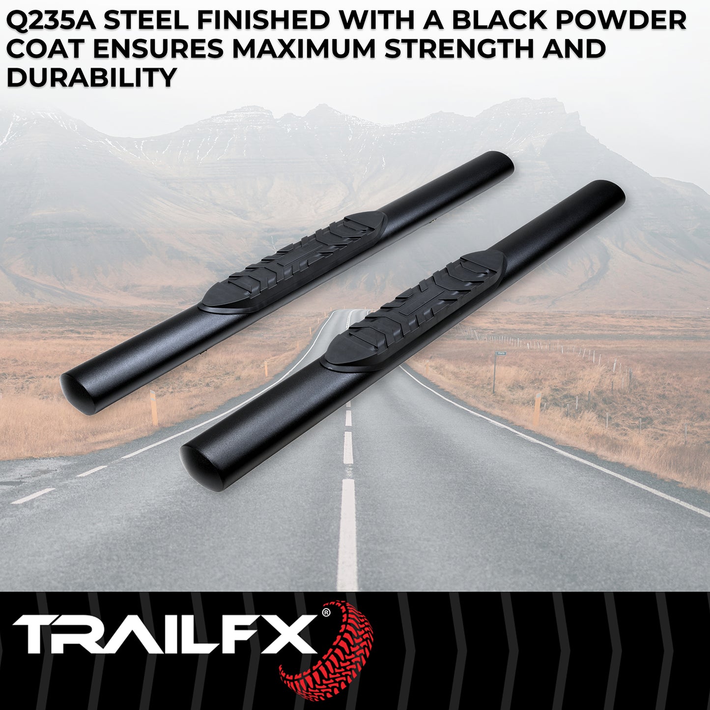 With Step Pads 4 In Oval Straight Powder Coated Black Mild Steel With Welded End by TrailFX