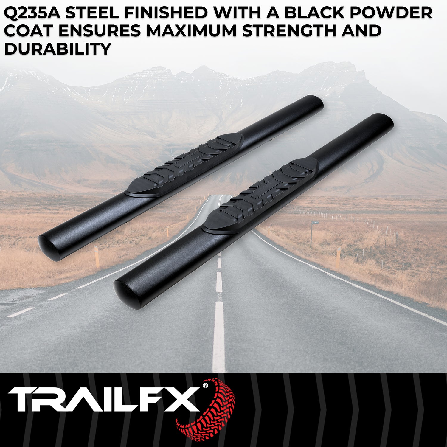 With Step Pads 4 In Oval Straight Powder Coated Black Mild Steel With Welded End by TrailFX