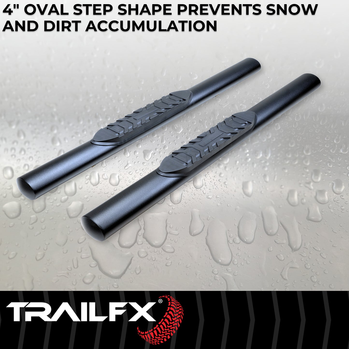 With Step Pads 4 In Oval Straight Powder Coated Black Mild Steel With Welded End by TrailFX