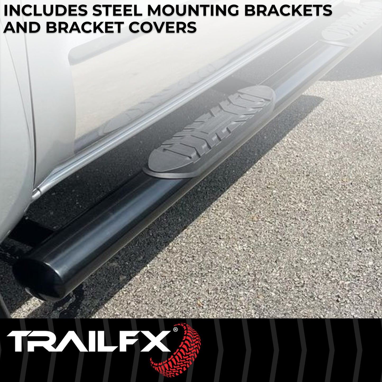 With Step Pads 4 In Oval Straight Powder Coated Black Mild Steel With Welded End by TrailFX