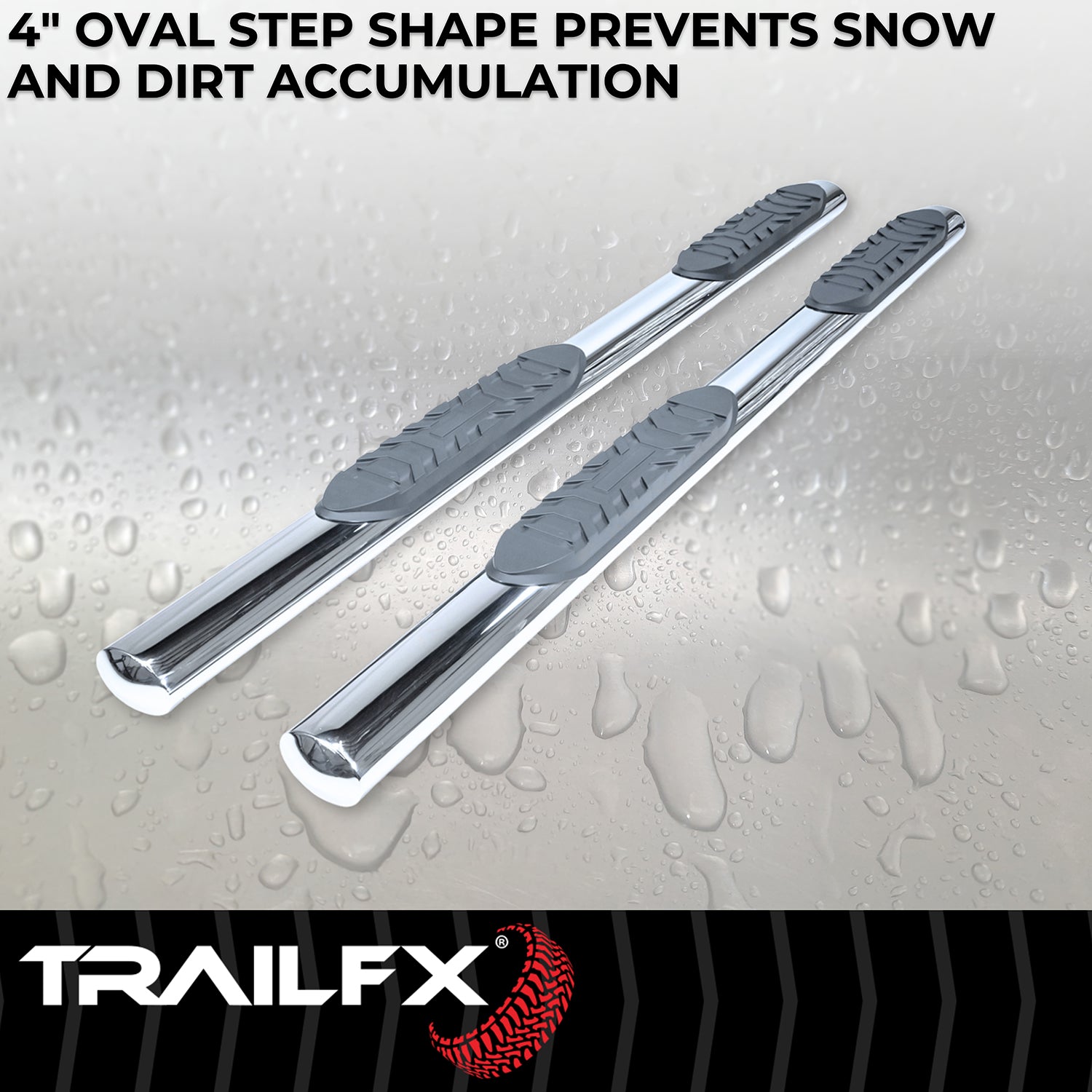 With Step Pads 4 In Oval Straight Pol Stainless Steel With Welded End Caps Rocke by TrailFX