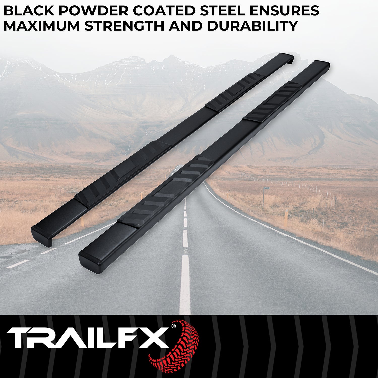With Step Pads 4 In Trapezoidal Straight Powder Coated Titanium Black Steel With by TrailFX