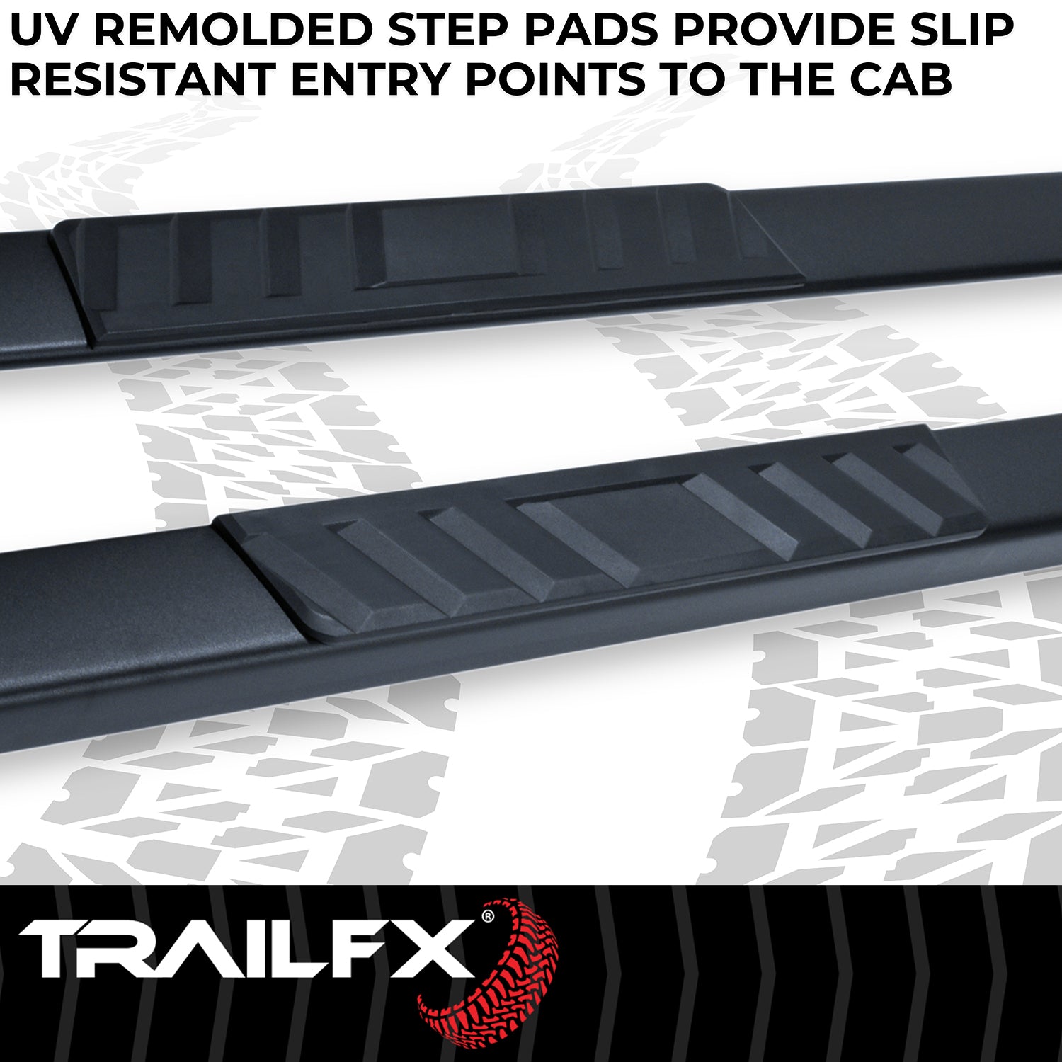 With Step Pads 4 In Trapezoidal Straight Powder Coated Titanium Black Steel With by TrailFX