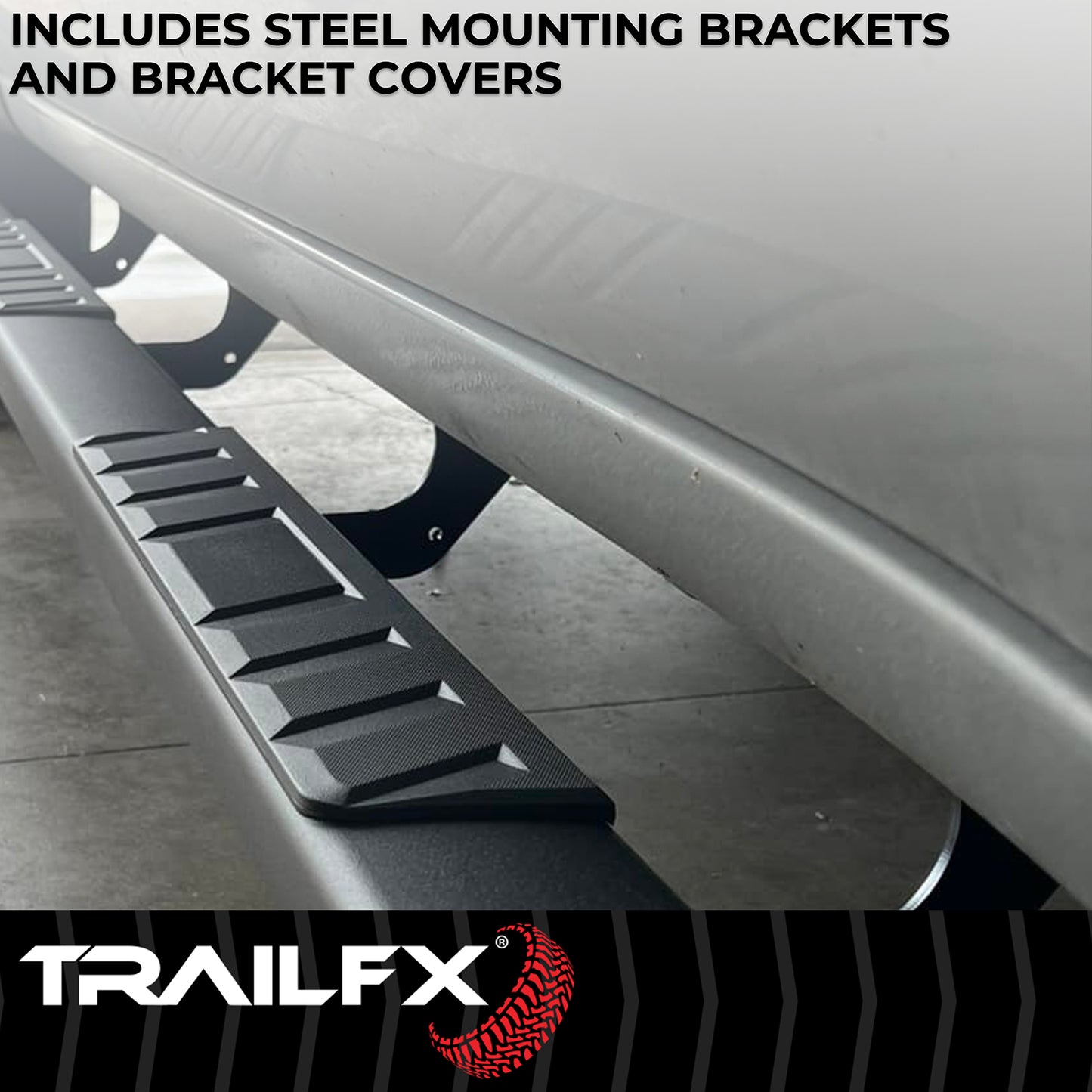 With Step Pads 4 In Trapezoidal Straight Powder Coated Titanium Black Steel With by TrailFX