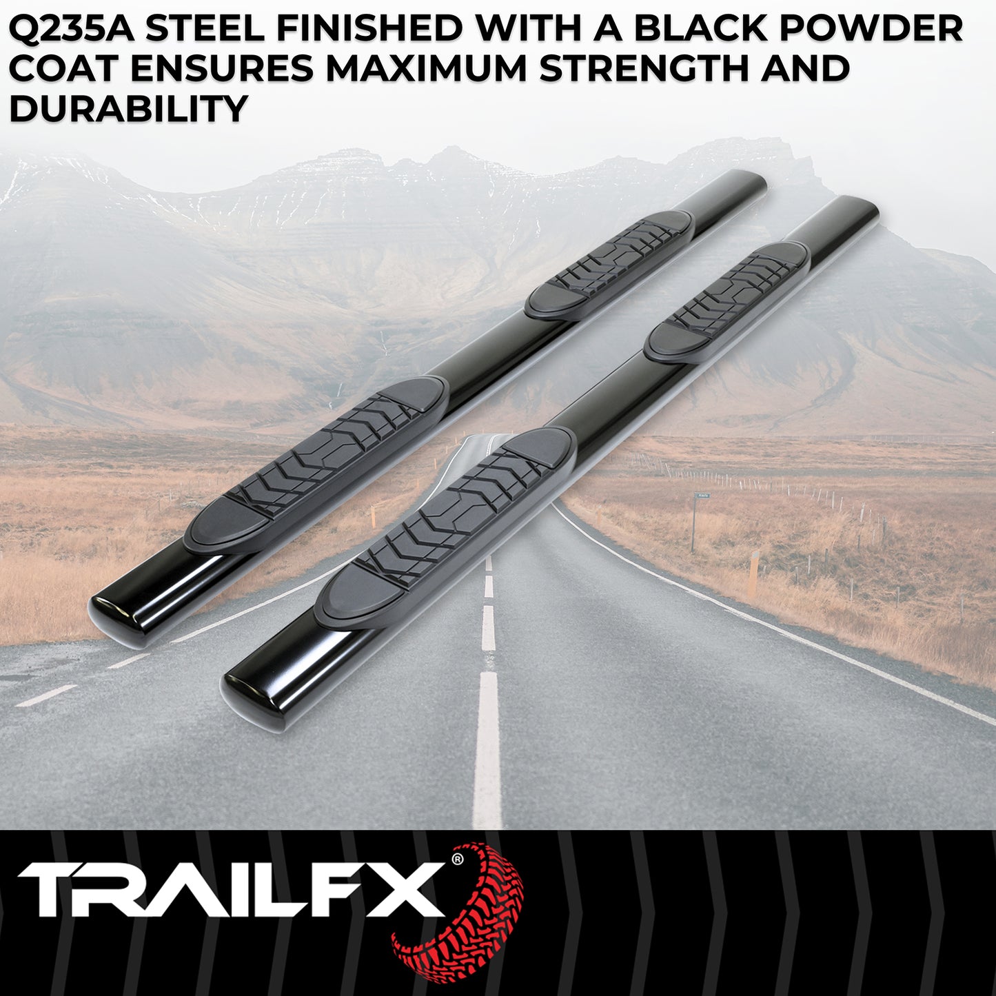 5 Inch Oval Straight Powder Coated Black Steel Rocker Panel Mount by TrailFX