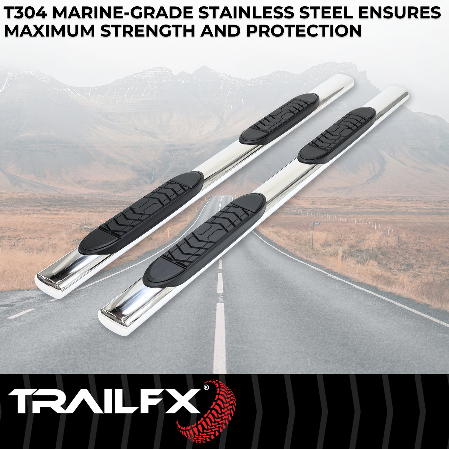 5 Inch Oval Straight Pol Stainless Steel Rocker Panel Mount by TrailFX