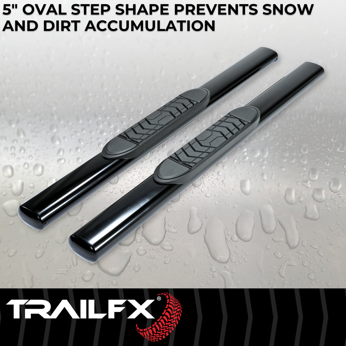 5 Inch Oval Straight Powder Coated Black Steel Rocker Panel Mount by TrailFX