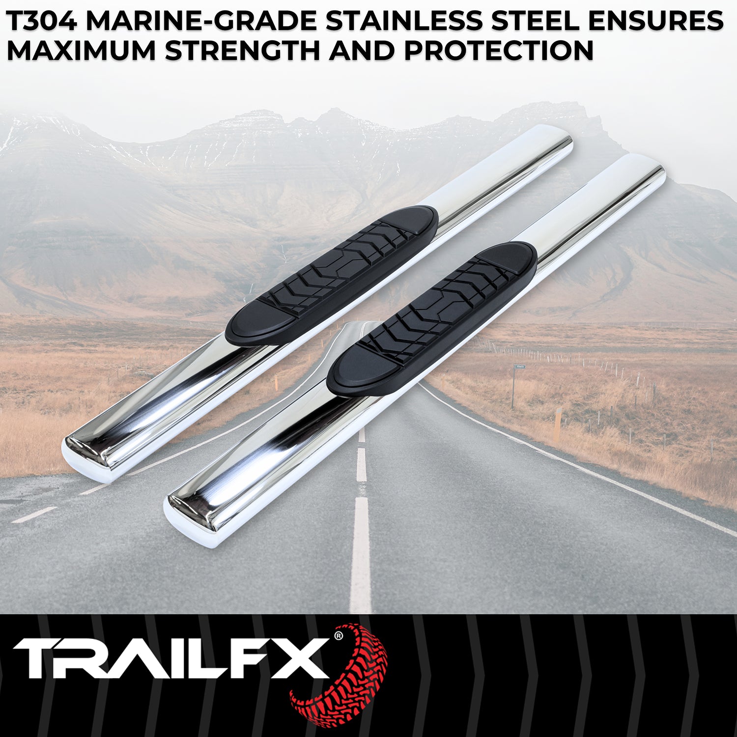 5 Inch Oval Straight Pol Stainless Steel Rocker Panel Mount by TrailFX