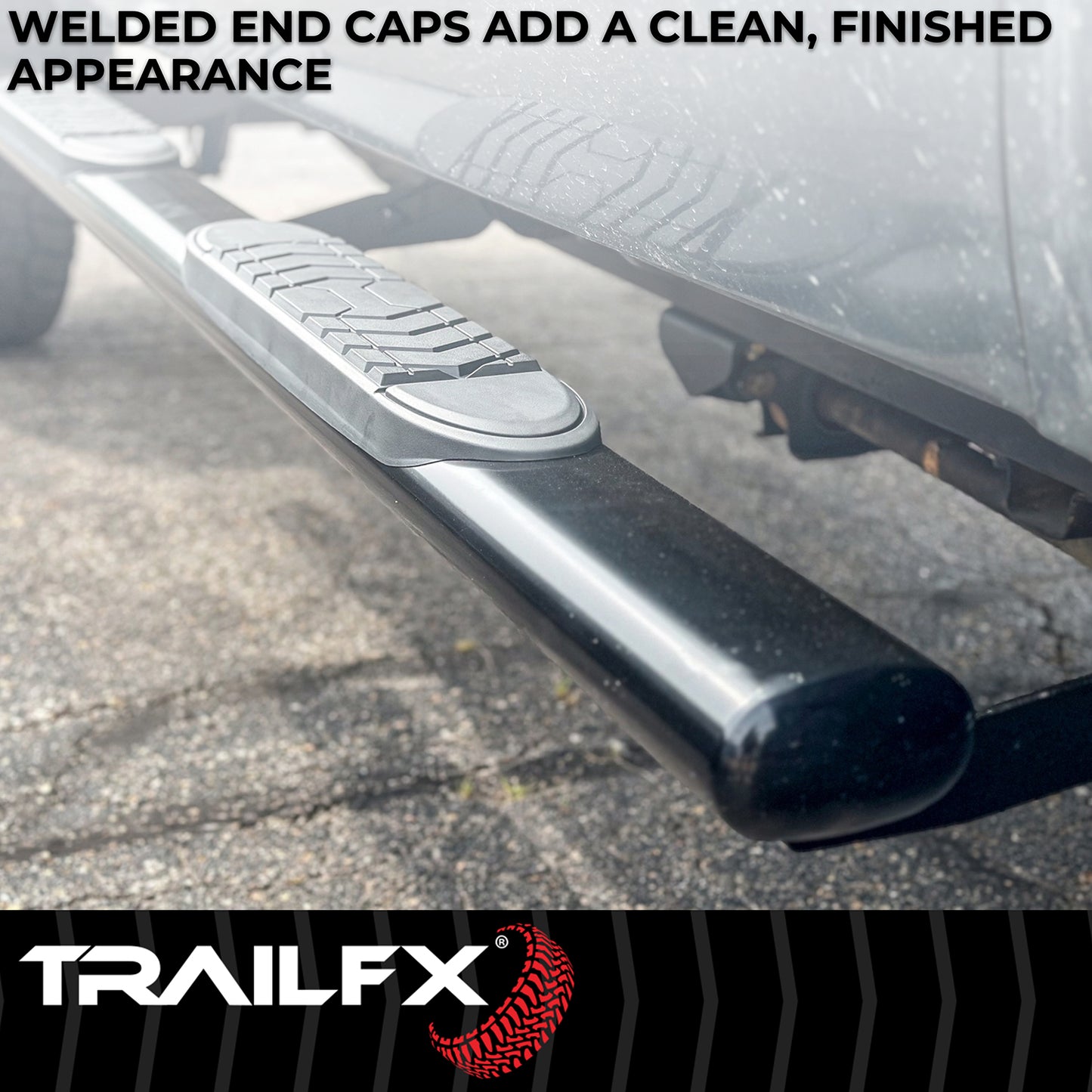 5 Inch Oval Straight Powder Coated Black Steel Rocker Panel Mount by TrailFX