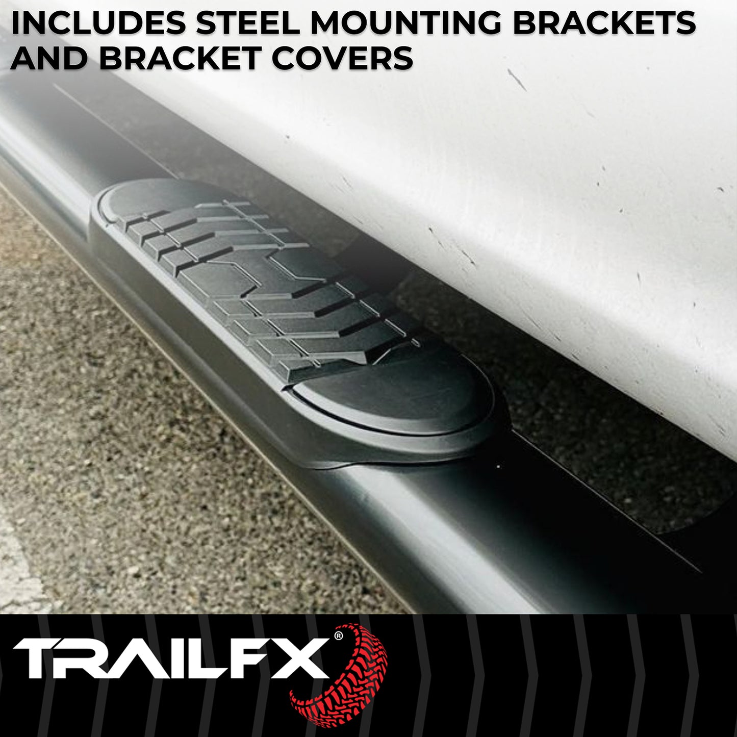 5 Inch Oval Straight Powder Coated Black Steel Rocker Panel Mount by TrailFX