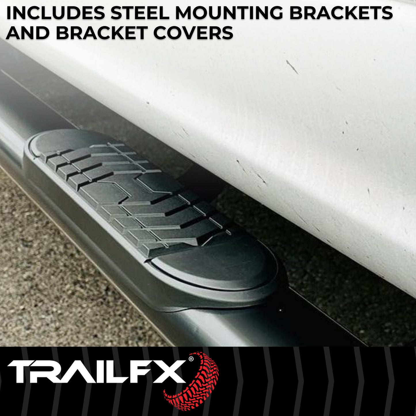 With Step Pads 5 In Oval Bent Powder Coated Black Steel With Welded End Caps Roc by TrailFX