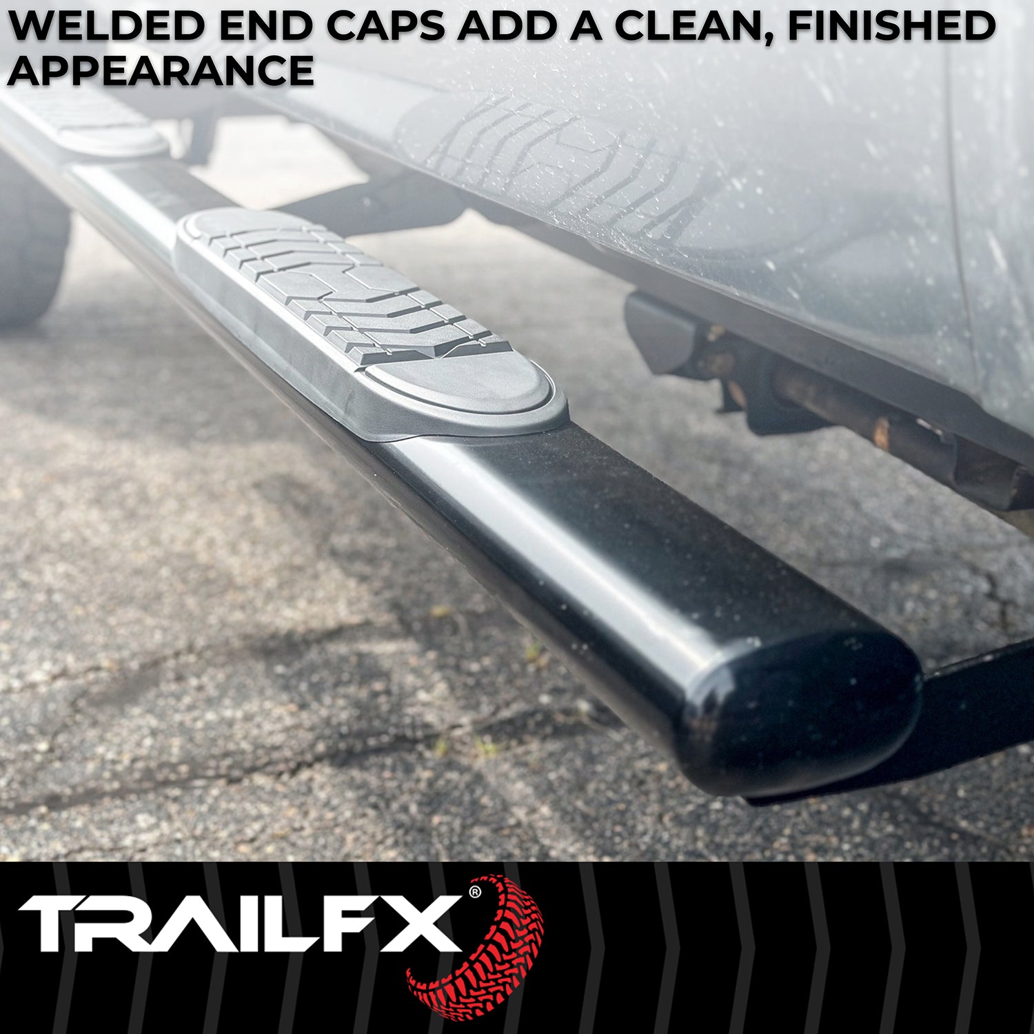 With Step Pads 5 In Oval Straight Powder Coated Black Steel With Welded End Caps by TrailFX