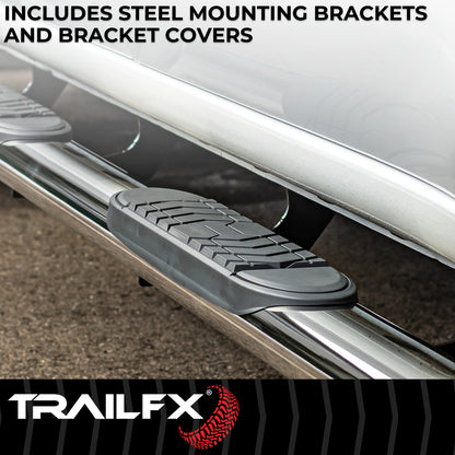 With Step Pads 5 In Oval Bent Pol Stainless Steel With Welded End Caps Rocker Pa by TrailFX