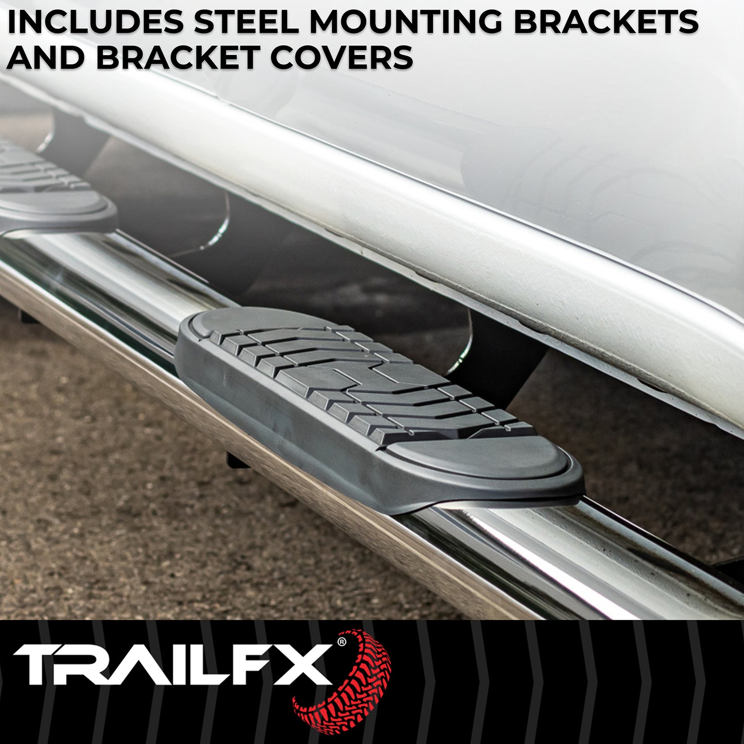 With Step Pads 5 In Oval Bent Pol Stainless Steel With Welded End Caps Rocker Pa by TrailFX