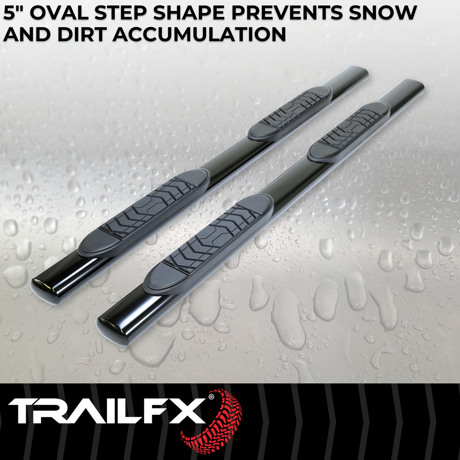 With Step Pads 5 In Oval Straight Powder Coated Black Steel With Welded End Caps by TrailFX