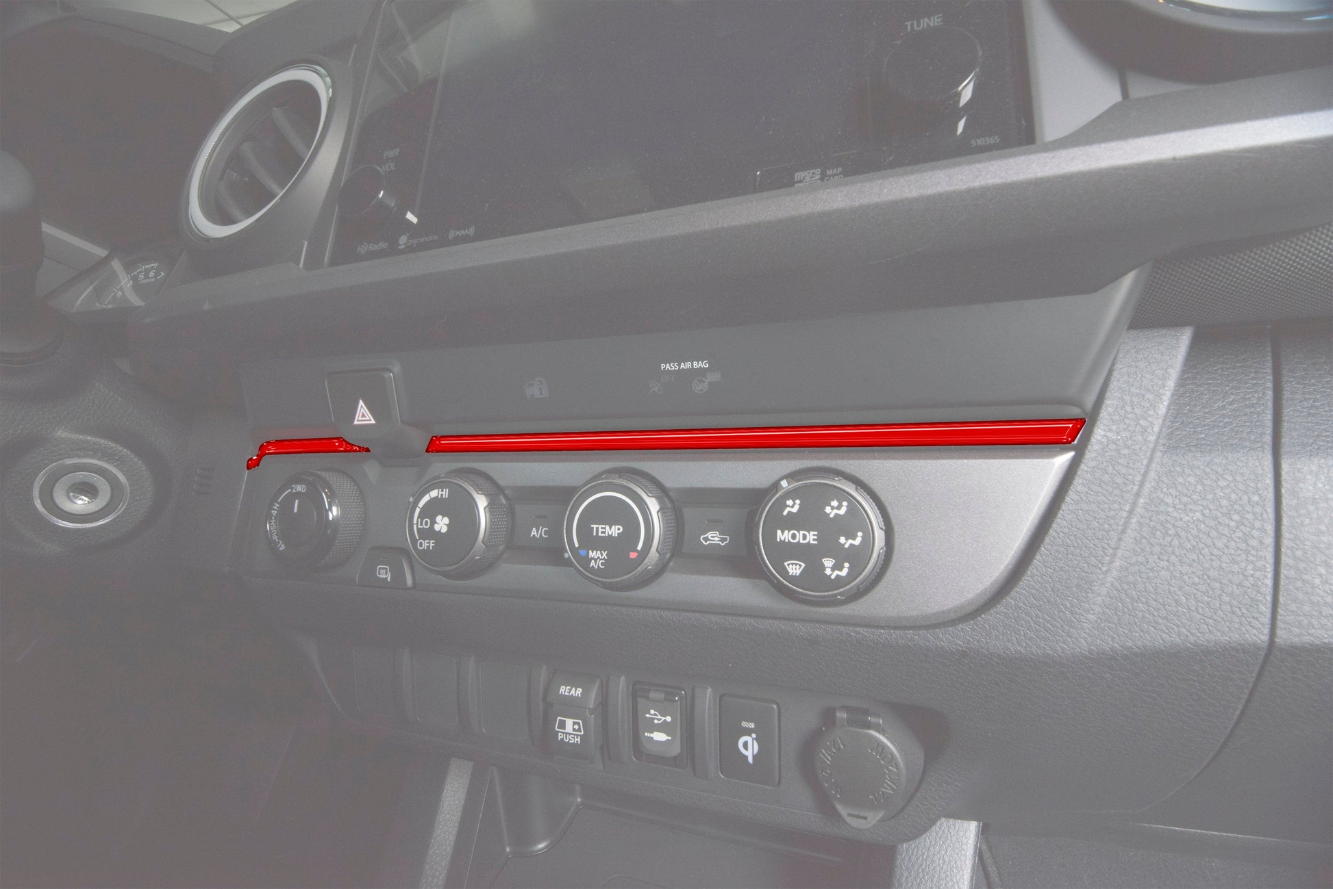 Strip Above Climate Control Accent Overlay Fits 2016-2023 Toyota Tacoma by Tufskinz.com