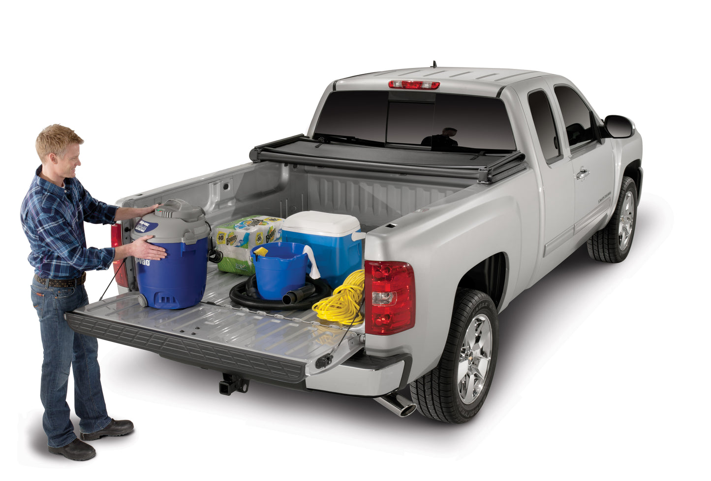 Soft Tri-Fold Non-Lock Black Vinyl W/Alum Rails Clamp Req W/Cargo Manage System by TrailFX