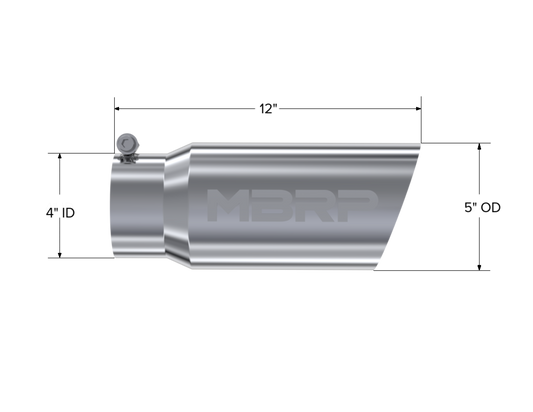 Tip. 5in. O.D. Angled Single Walled 4in. inlet 12in. length. T304. by MBRP Exhaust