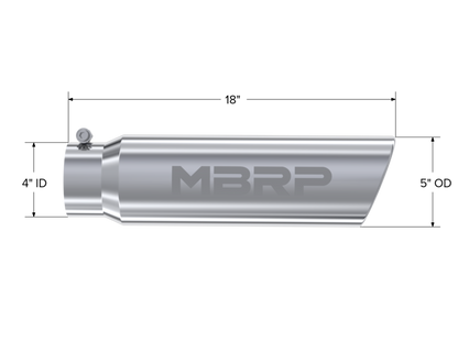 Tip. 5in. O.D.. Angled Rolled End. 4in. inlet 18in. in length. T304. by MBRP Exhaust