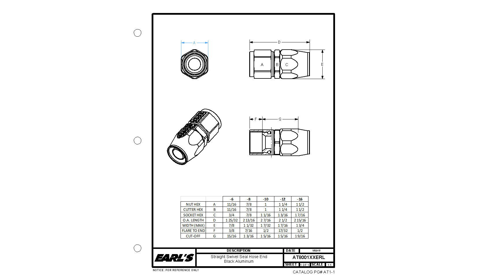 Earls Straight Swivel-Seal® Hose End AN -6 - Black by Earl's Performance