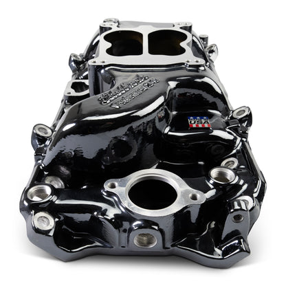 Performer 2-O Manifold for 1965-90 B/B Chevy Oval Port Heads, Black Plasma by Edelbrock