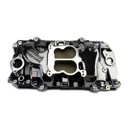 Performer 2-O Manifold for 1965-90 B/B Chevy Oval Port Heads, Black Plasma by Edelbrock