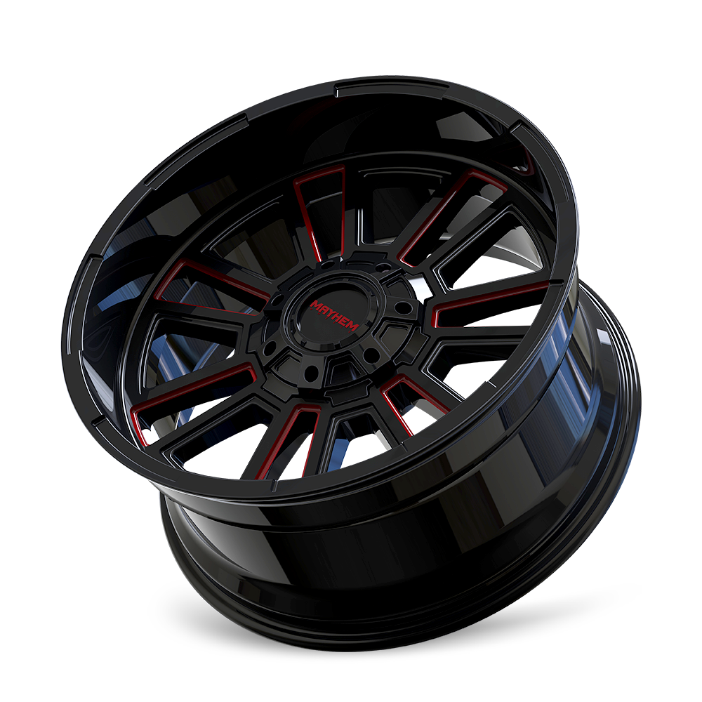 MAYHEM APOLLO 8115 GLOSS BLACK MILLED PRISM RED MILLED 20-10 8-170 -19MM 125.2MM by Mayhem