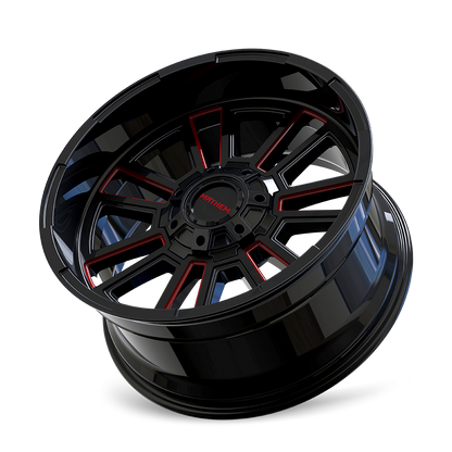 MAYHEM APOLLO 8115 GLOSS BLACK MILLED PRISM RED MILLED 20-9 8-170 18MM 125.2MM by Mayhem