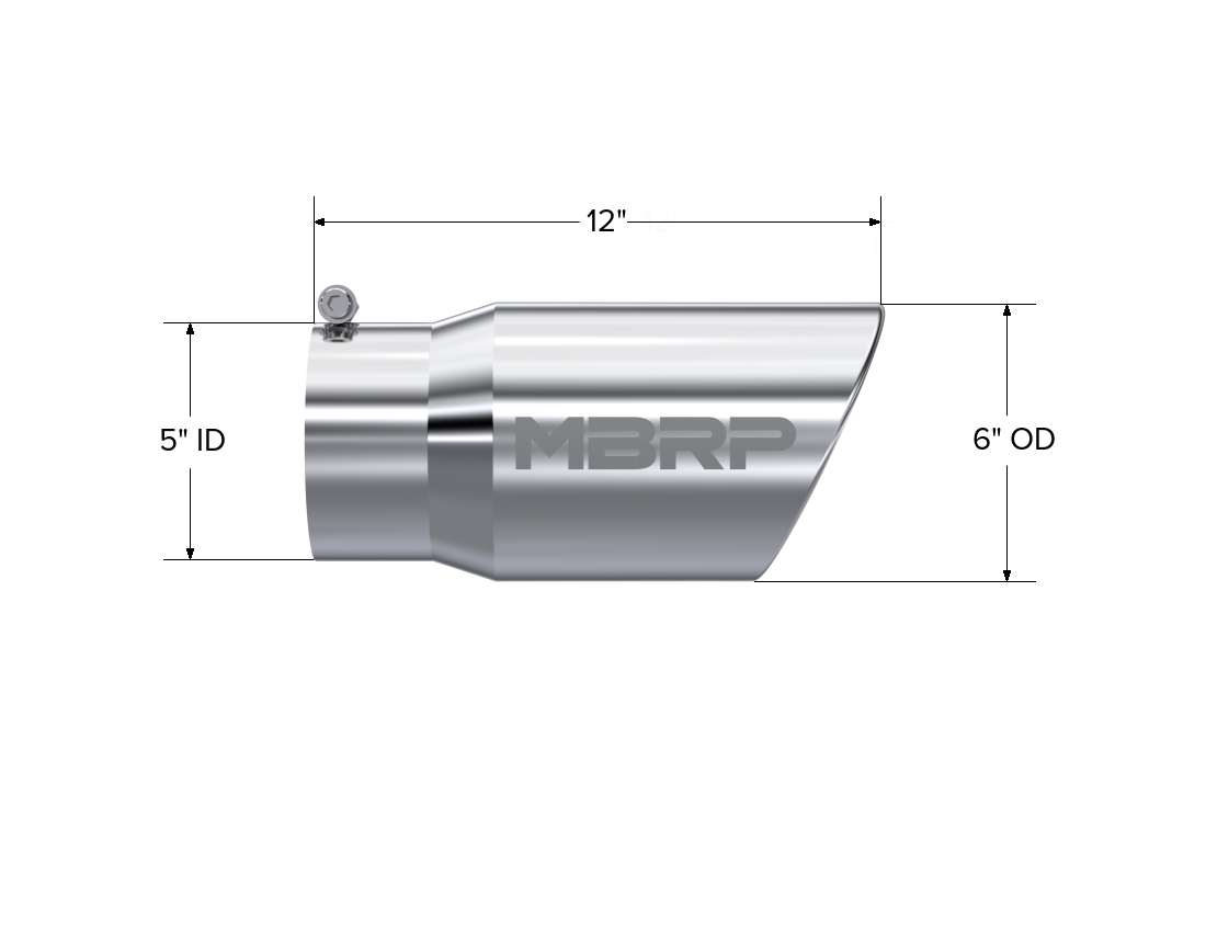 Tip. 6in. O.D. Angled Rolled End 5in. inlet 12in. length. T304 Stainless Steel. by MBRP Exhaust