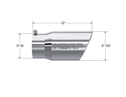 Tip. 6in. O.D. Angled Rolled End 5in. inlet 12in. length. T304 Stainless Steel. by MBRP Exhaust