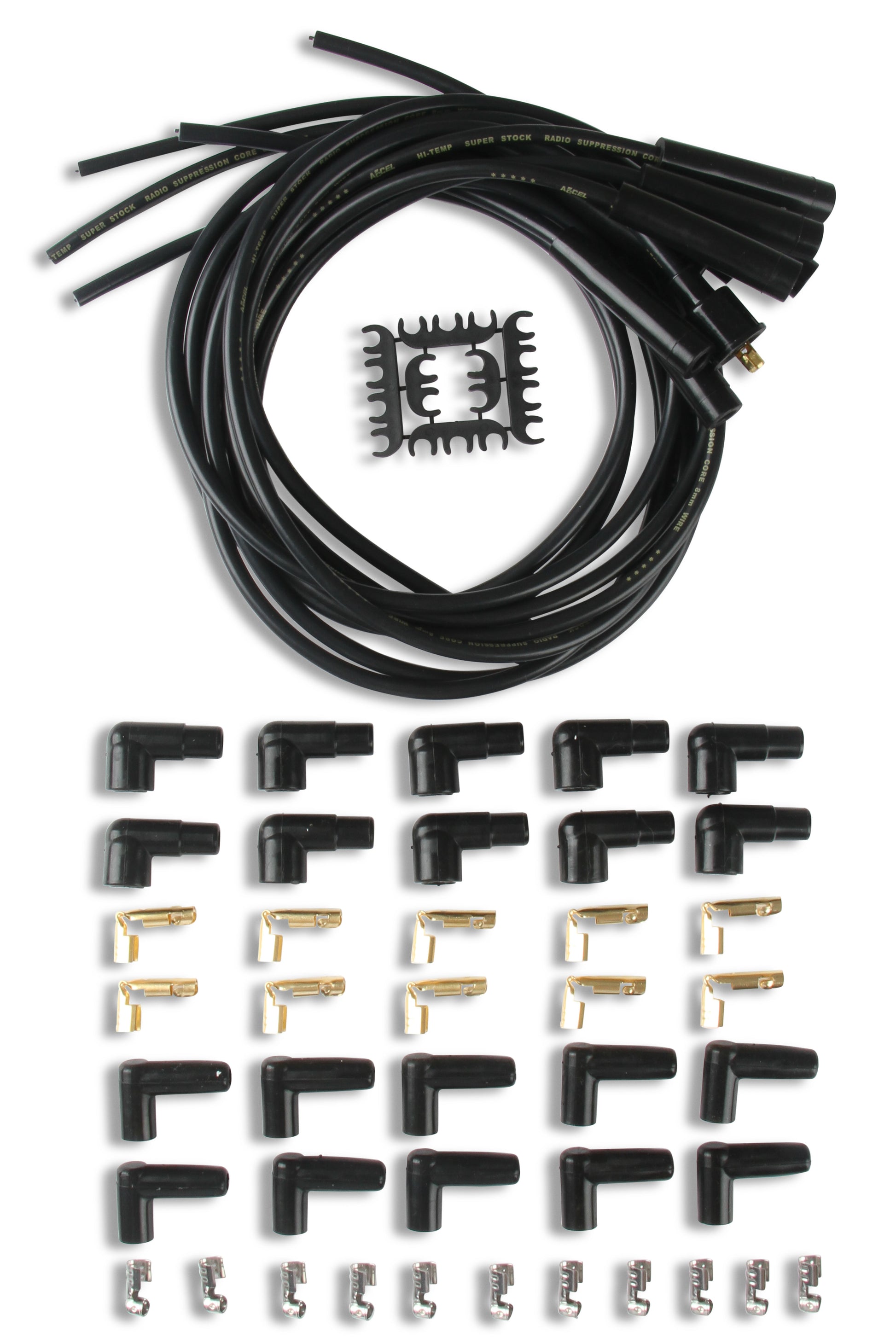ACCEL 4040K, Spark Plug Wires, Super Stock, Spiral Core, 8mm, Black, Set by ACCEL