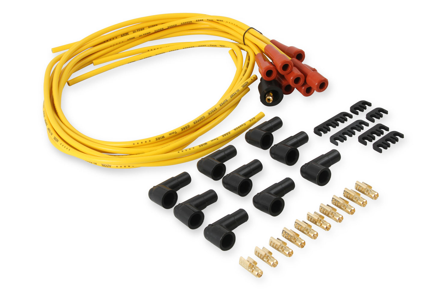 Spark Plug Wire Set- 7mm-Super Stock-Copper Core-Universal Straight Boots-Yellow by ACCEL