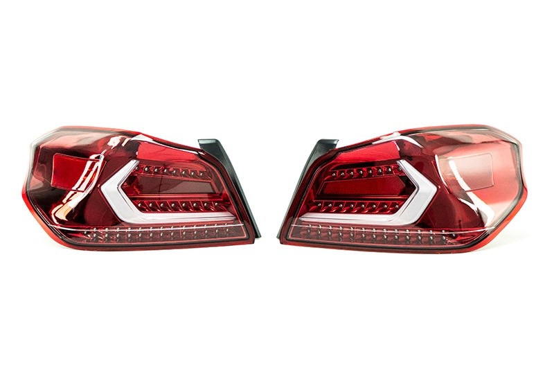 OLM Evolution Tail Lights - Clear Lens, Red Base, White Bar - 2015-2021 Subaru WRX / STI by MYX Automotive
