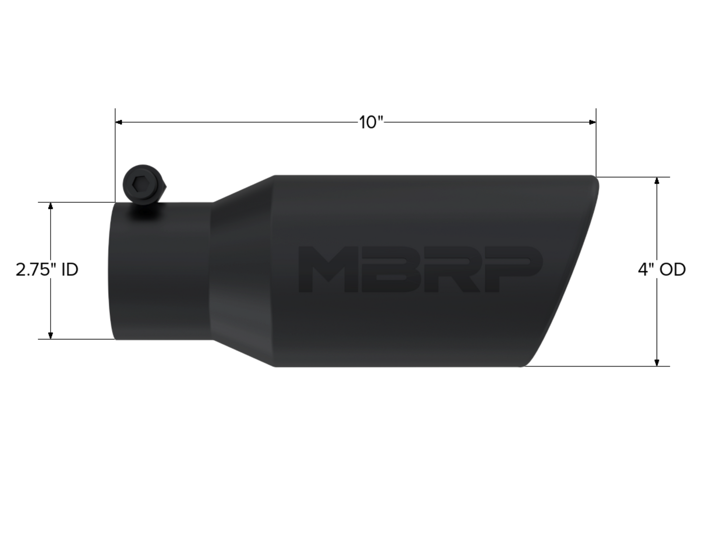 Tip. 4in. O.D. Angled Rolled End 2 3/4in. inlet 10in. length. Black. by MBRP Exhaust