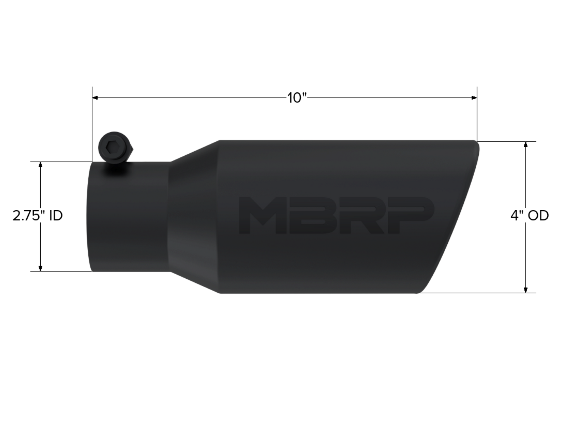 Tip. 4in. O.D. Angled Rolled End 2 3/4in. inlet 10in. length. Black. by MBRP Exhaust