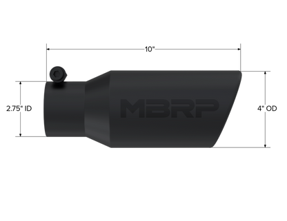 Tip. 4in. O.D. Angled Rolled End 2 3/4in. inlet 10in. length. Black. by MBRP Exhaust