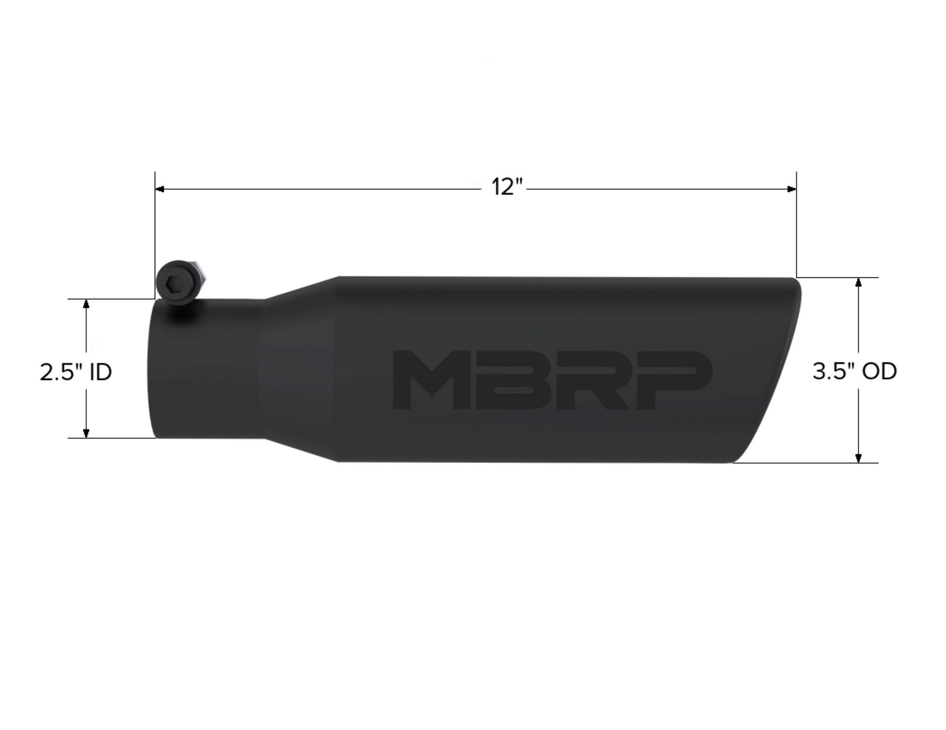 Tip. 3in. O.D. Angled Rolled End 2in. inlet 12in. length-Black Coated. by MBRP Exhaust